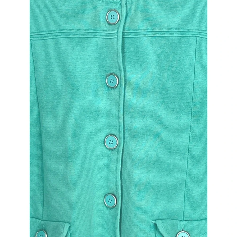 Jones New York Womens Cardigan Large Sweater Teal Green Mock Neck Preppy